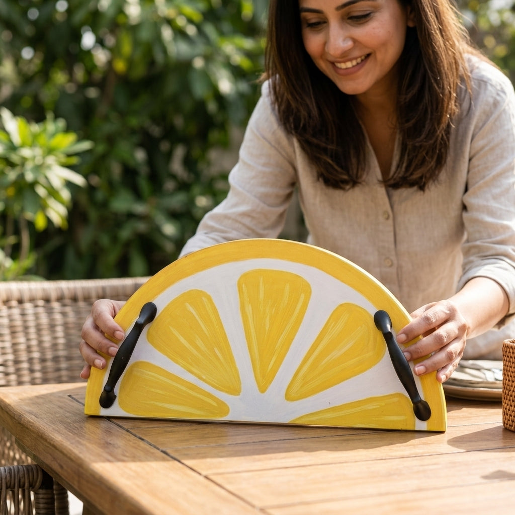 Semi Circle Tray - Lemon — Lifestyle. Styling props are not included. NovoBiz a01648b7-6a0d-4e9b-b1db-c292a5e8f078
