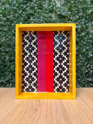 Handcrafted 8" x 10" Vibrant Geometric Abstract Wooden Serving Tray – Colorful Tabletop Accent