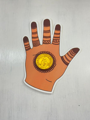 Mehndi hand-shaped chocolate card with chocolate coin ready as a wedding favor