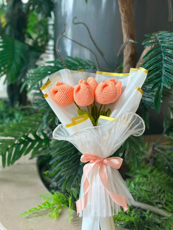 Peach Tulip Crochet Flower Bouquet – Handmade Forever Flower Gift