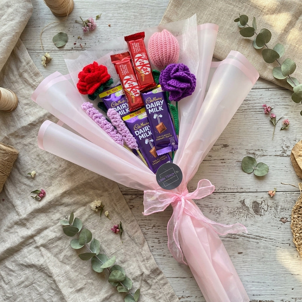 Chocolate Premium Crochet Bouquet — Style Scene. Styling props are not included. NovoBiz cbd063e6-dd1f-44ea-baa4-0676049162f2