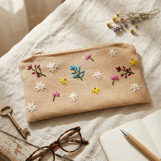 Jute Pouch Big-Embroidered 2 — Hero. Styling props are not included. NovoBiz cd38f3f6-9622-4203-a593-39afbd045a8a