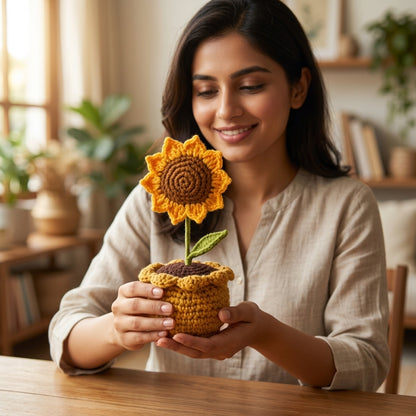 Sunflower Crochet Pod — In Use. Styling props are not included. NovoBiz 009e8a87-6c87-45ed-94b4-6fdaac5ec4e9