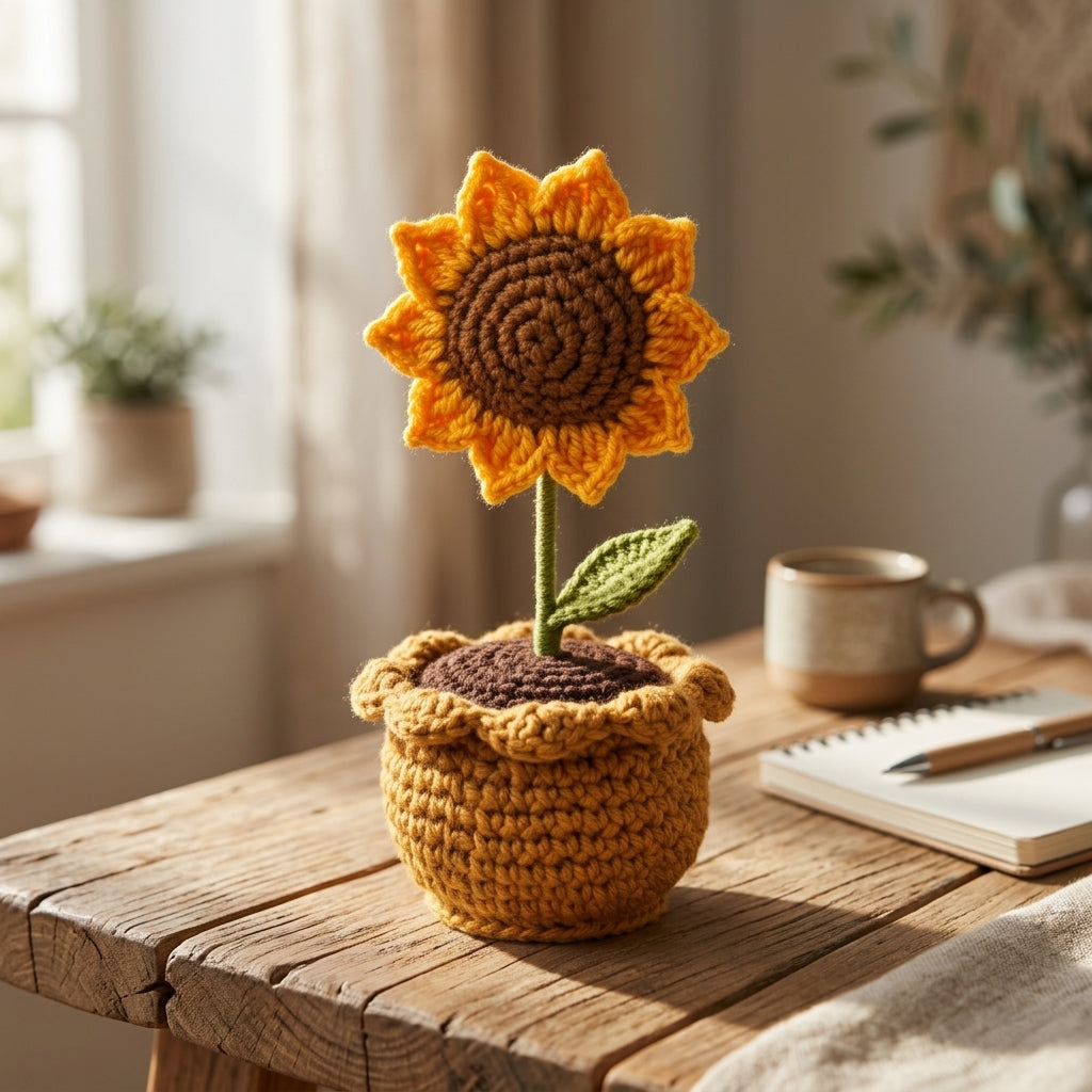 Sunflower Crochet Pod — Style Scene. Styling props are not included. NovoBiz 786c1fc3-25e5-4e63-9bc8-7121769edbd5