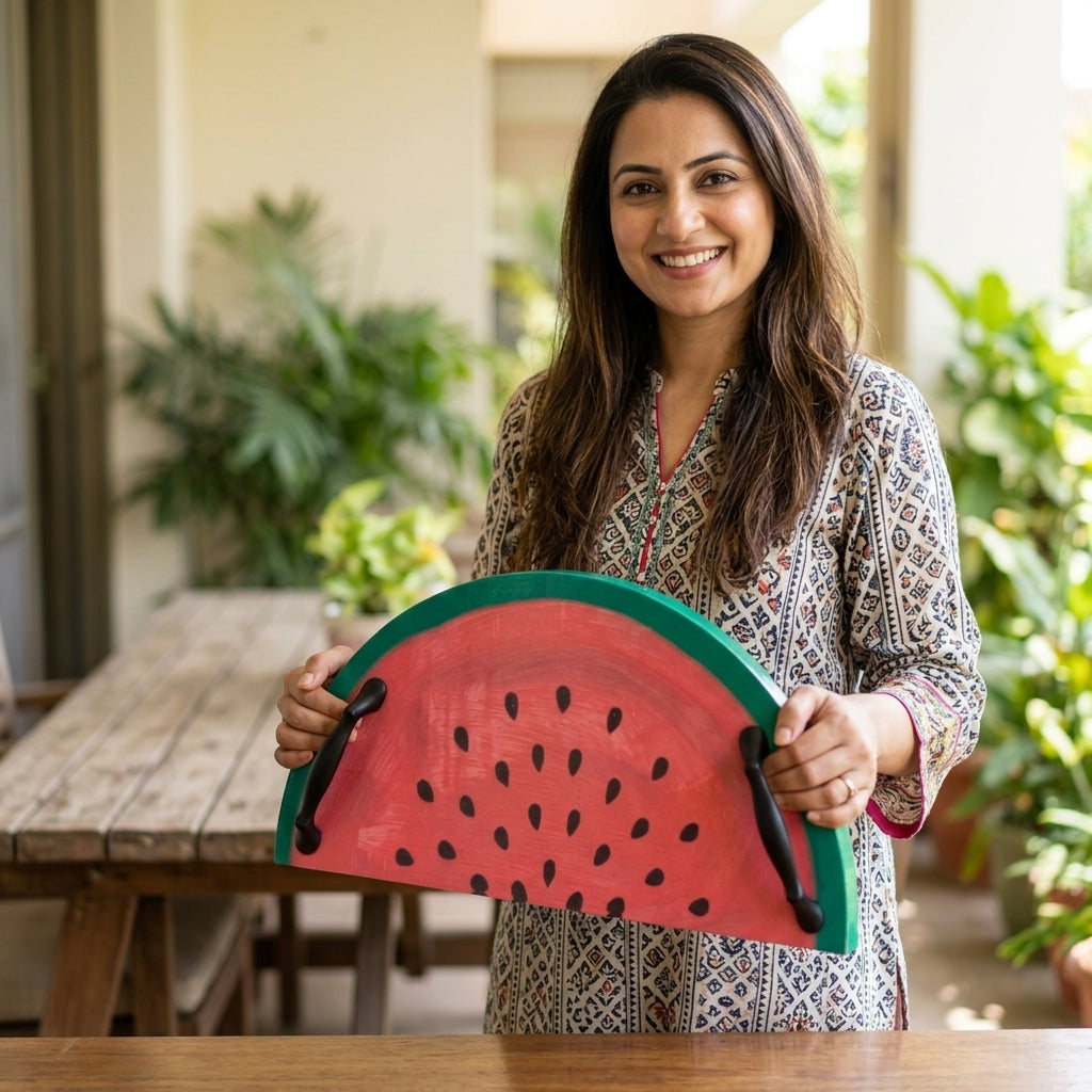 Semi Circle Tray- Watermelon — In Use. Styling props are not included. NovoBiz 39aba3d8-ba25-4519-8b11-13ebeadb4b6c
