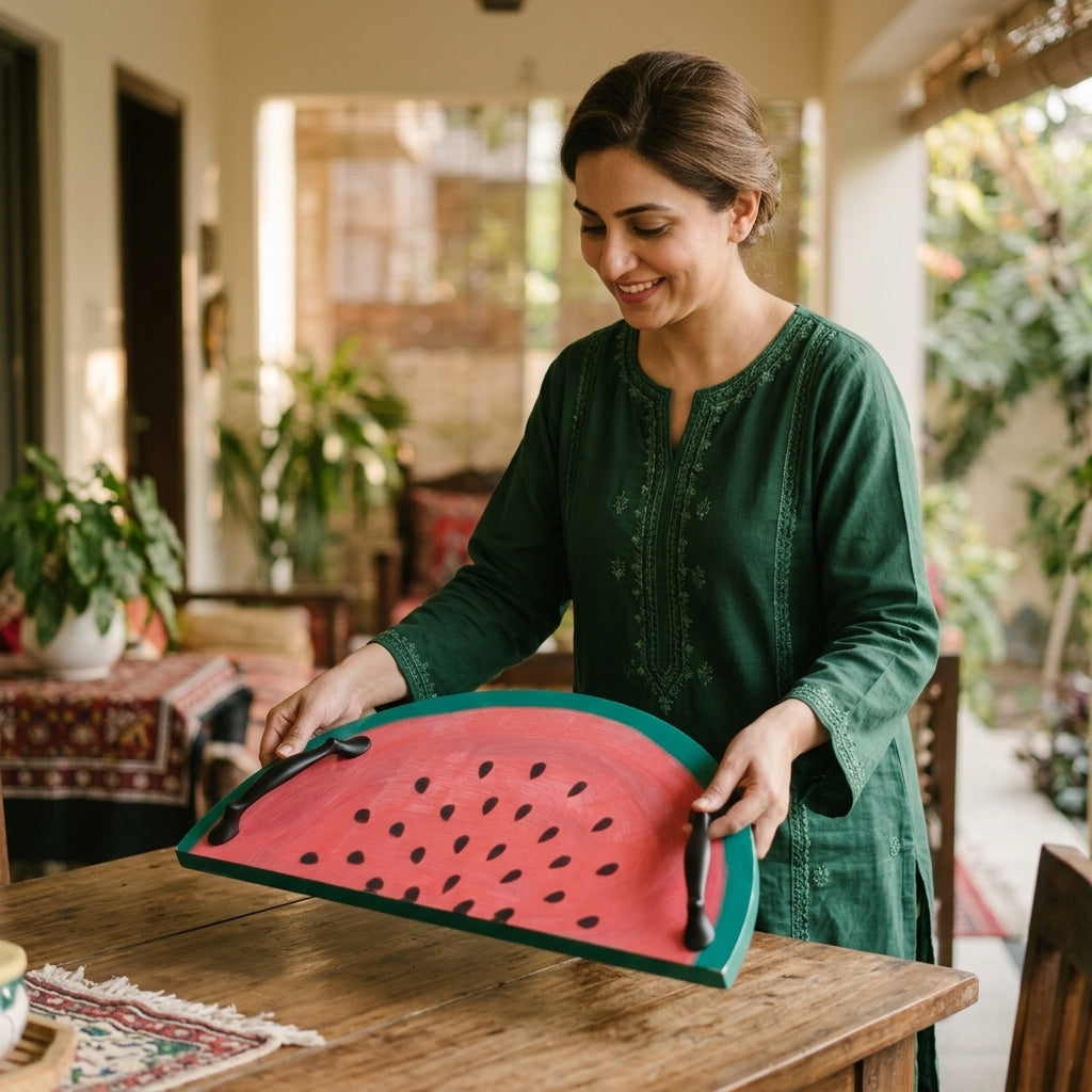 Semi Circle Tray- Watermelon — Lifestyle. Styling props are not included. NovoBiz 3e76154e-c95a-4a8b-9c12-123f4b47592b