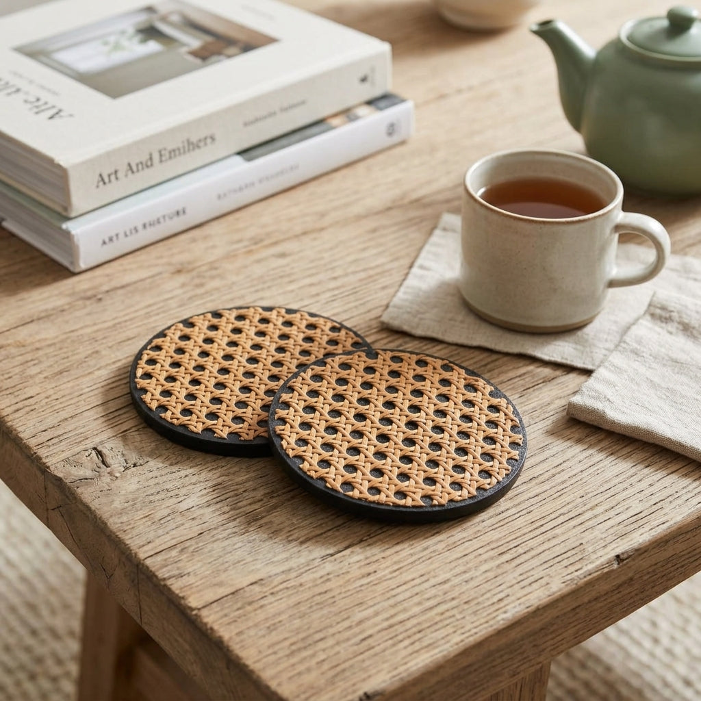 Rattan Coasters Set Of 2 — Style Scene. Styling props are not included. NovoBiz 727ea904-3c4b-48ff-aa53-e71fdbafa8bd