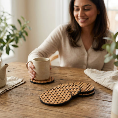 Rattan Coasters Set Of 4 — Lifestyle. Styling props are not included. NovoBiz 93d7df7e-a32e-45fe-ab9b-7ecdc9fe8b07