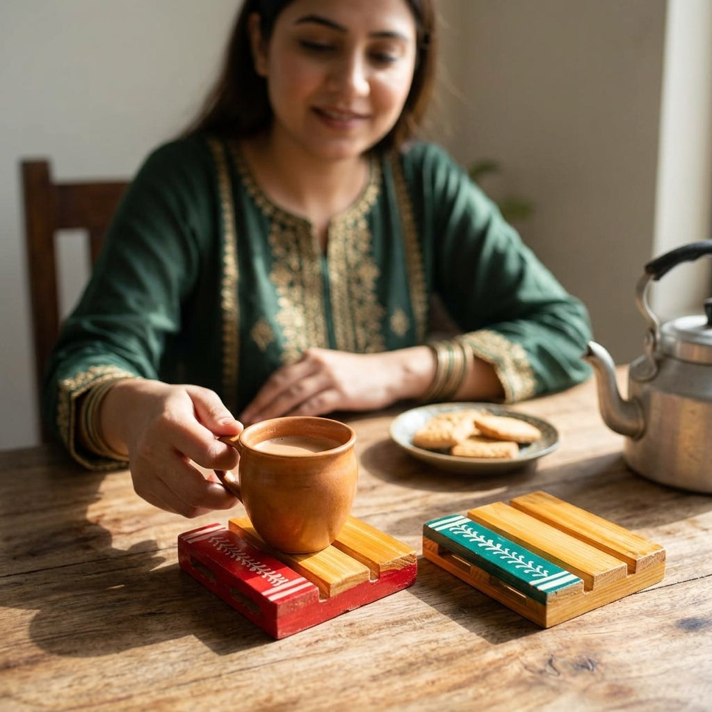 Ethnic Coasters Set Of 2 — In Use. Styling props are not included. NovoBiz b68a770c-f53b-4f6b-882c-e36f3a755c9c