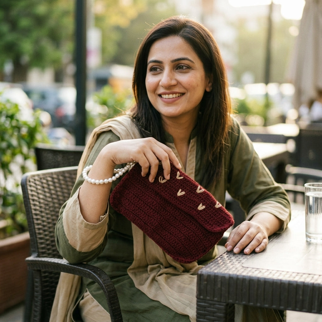 Crochet Pouch — Lifestyle. Styling props are not included. NovoBiz f7092db7-dc36-48f3-8053-963d05fdbfac